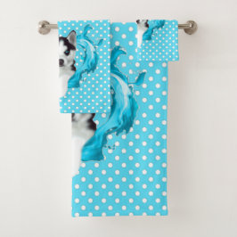 Conjunto De Toalhas Husky Welpe blau Herz Punkte Jungen