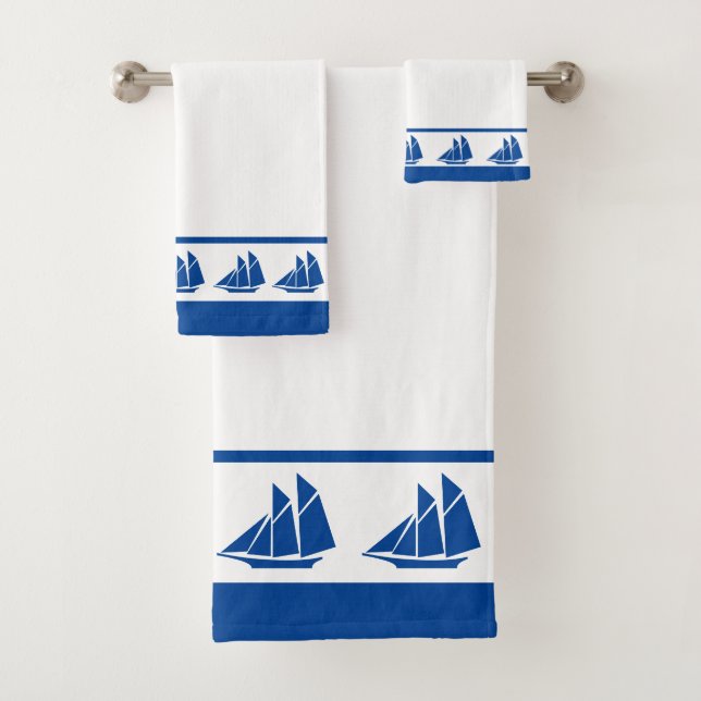 Conjunto De Toalhas Iate Azul Elegante sobre Branco (Insitu)