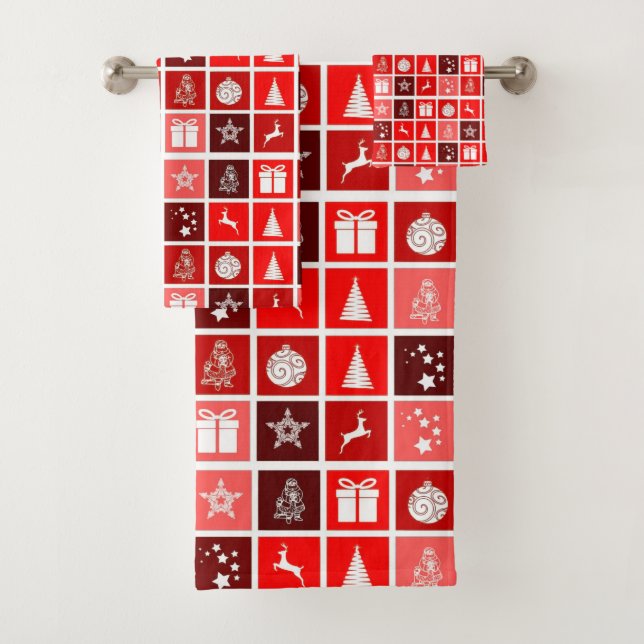 Conjunto De Toalhas Ícone de Natal Quadrados Vermelhos Arte de Férias  (Insitu)
