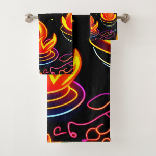 Conjunto De Toalhas Ícones de chama brilhantes na Canvas escura