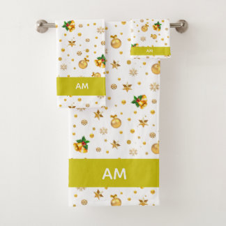Conjunto De Toalhas Ícones de Natal Dourados Elegantes & Monograma em 