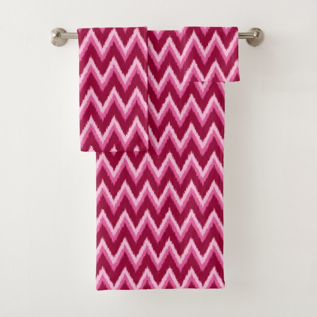 Conjunto De Toalhas Ikat Chevron Stripes - Borgonha, Rosa e Rosa (Insitu)
