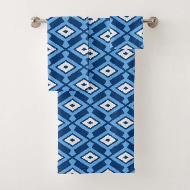 Conjunto De Toalhas Ikat Pattern, Indigo e Denim Blue (Insitu)