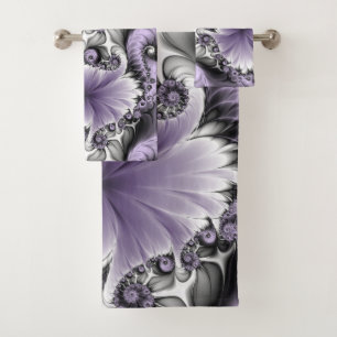 Conjunto De Toalhas Ilusão Lilás Arte Floral Abstrata Fantasia Fractal