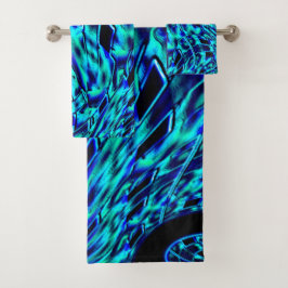 Conjunto De Toalhas Ilusão metálica e torta, imagem azul a verde