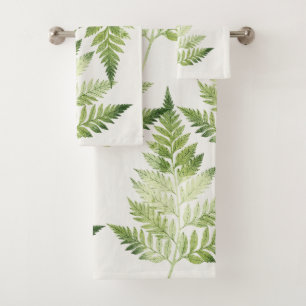 Conjunto De Toalhas Ilustração Botânica de Fern Verde Minimalista