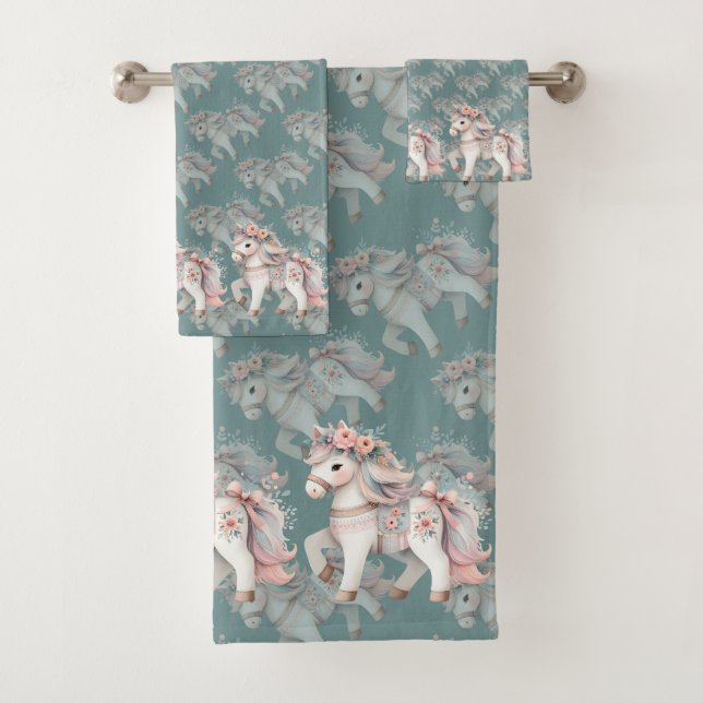 Conjunto De Toalhas Ilustração da Fantasia Floral Pastel Horse (Insitu)