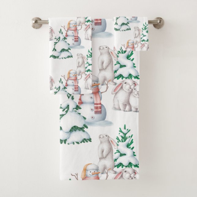 Conjunto De Toalhas Ilustração das Árvores dos Coelhos de Snowmen de N (Insitu)