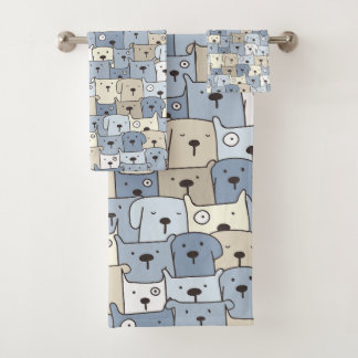 Conjunto De Toalhas Ilustração de Animais Cachorrinhos Fofos