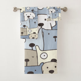 Conjunto De Toalhas Ilustração de Animais Cachorrinhos Fofos