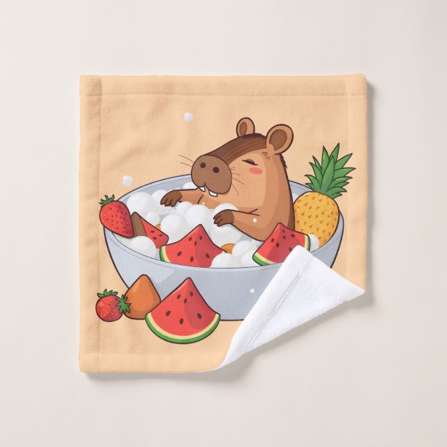 Conjunto De Toalhas Ilustração de Capivara Fofa em um Dia de Spa com F (Pano de lavar)