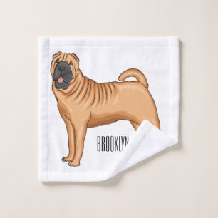 Conjunto De Toalhas Ilustração de desenho animado de cão Shar-Pei chin