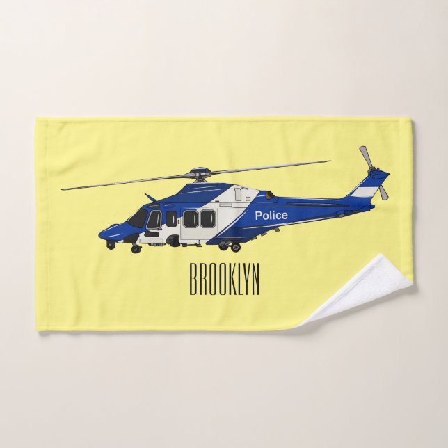 Conjunto De Toalhas Ilustração de desenho animado de helicóptero polic (Toalha de mão)