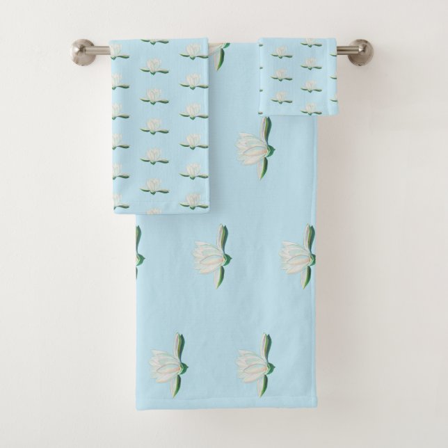 Conjunto De Toalhas Ilustração de Flor de Lotus Branco (Insitu)