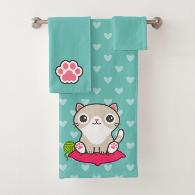 Conjunto De Toalhas Ilustração de Gatinho de Cute (Insitu)