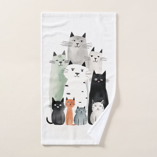 Conjunto De Toalhas Ilustração de Gouache de Cats e Amigos (Toalha de mão)