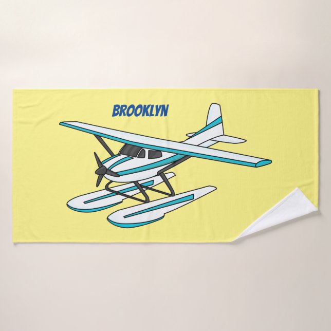 Conjunto De Toalhas Ilustração de hidroavião azul branco (Toalha de Banho)