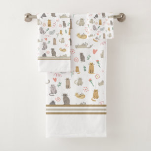 Conjunto De Toalhas Ilustração de Padrão de Gatos Quimológicos Quirky