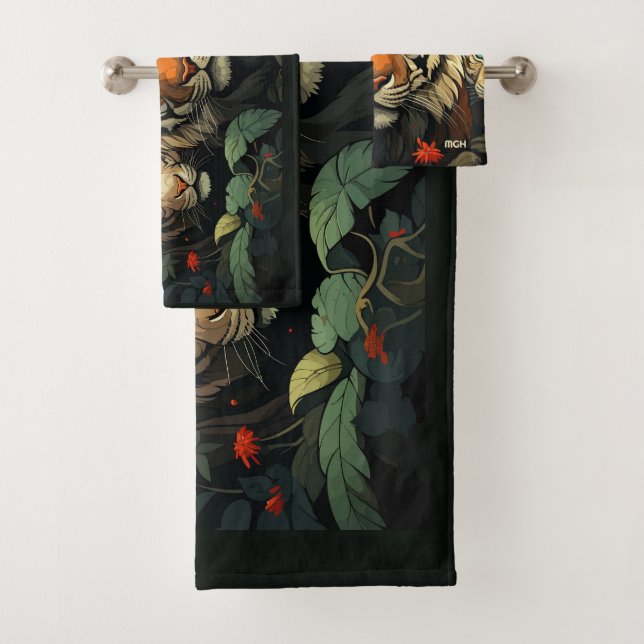 Conjunto De Toalhas Ilustração de Tigres de Monograma Personalizados (Insitu)