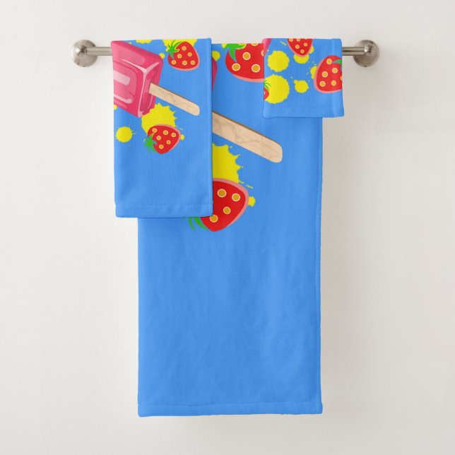 Conjunto De Toalhas Ilustração Divertida de Picolé Rosa e Morangos (Insitu)