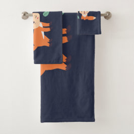 Conjunto De Toalhas Ilustração Gráfica De Raposas Laranja Cuta