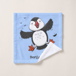 Conjunto De Toalhas Imagem azul de desenho animado de puffin voador e 