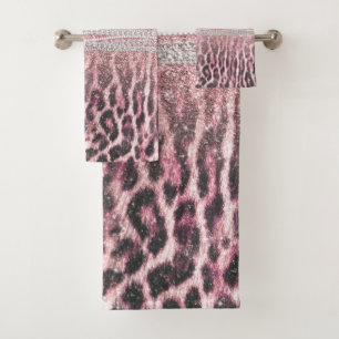 Conjunto De Toalhas Imagem brilhante do animal Leopard, rosa-menina