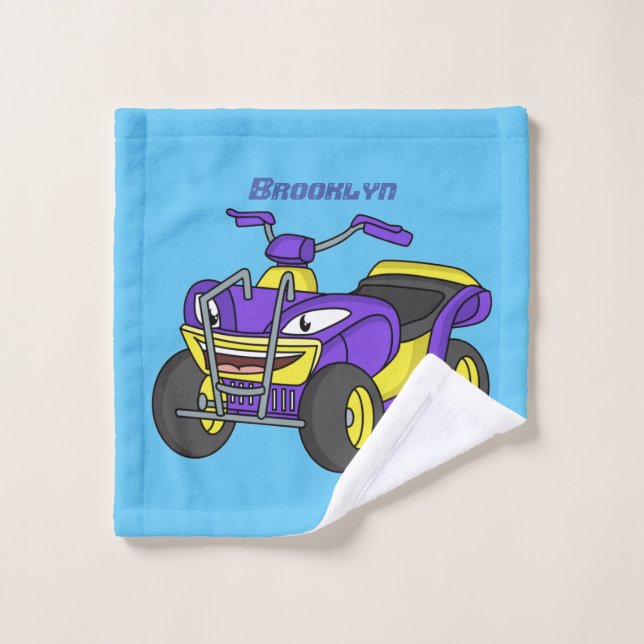Conjunto De Toalhas Imagem de desenho animado de bicicleta Quad Roxo (Pano de lavar)