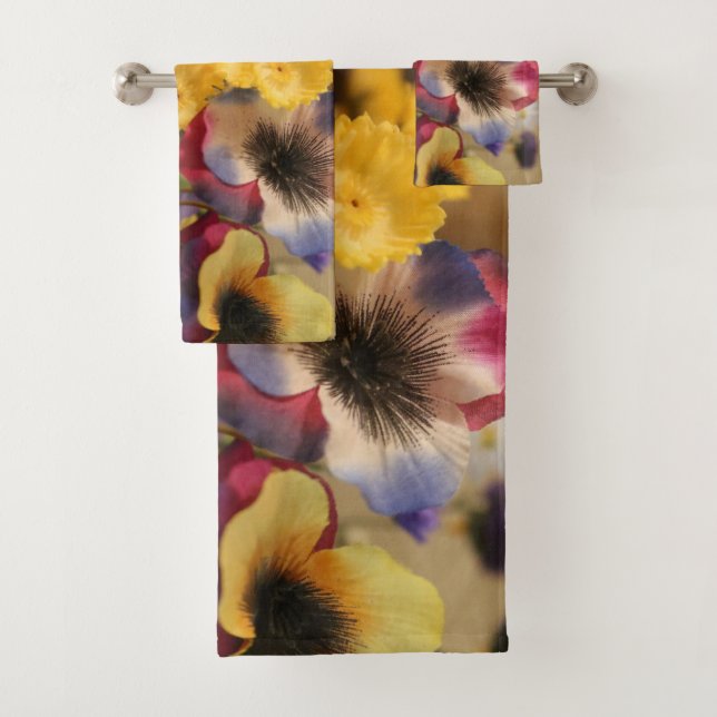 Conjunto De Toalhas Imagem de Flores Violetas e Amarelas (Insitu)