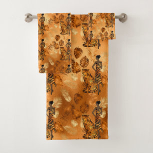 Conjunto De Toalhas Imagem de Senhora do Tigre Dourado de Cobre Elegan