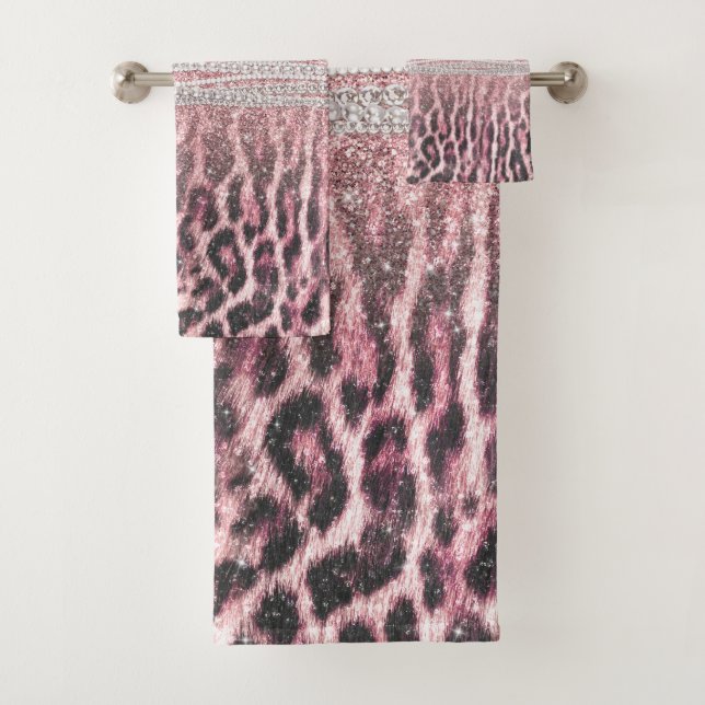 Conjunto De Toalhas Imagem Luminosa Cinzenta Cor-de-Rosa com Leopardo  (Insitu)