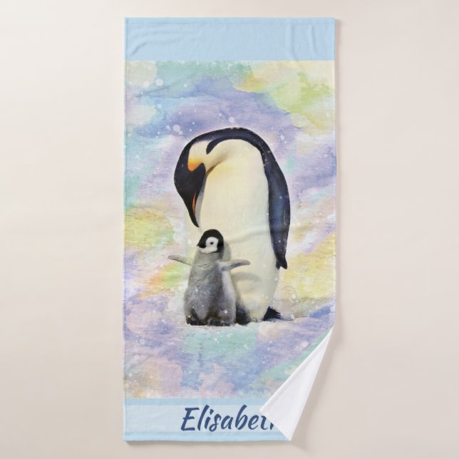 Conjunto De Toalhas Imperador Pinguim com Pintinho de Bebê (Toalha de Banho)