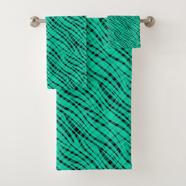 Conjunto De Toalhas Impressão abstrata de tigre turquesa verde (Insitu)