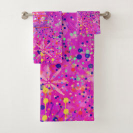 Conjunto De Toalhas Impressão Abstrata Jubileu Magenta