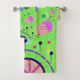 Conjunto De Toalhas Impressão Abstrata Verde Lima