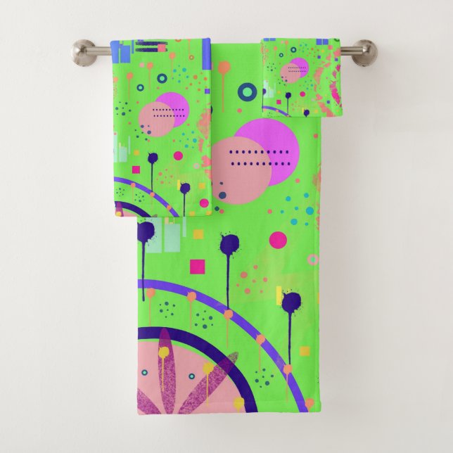 Conjunto De Toalhas Impressão Abstrata Verde Lima (Insitu)