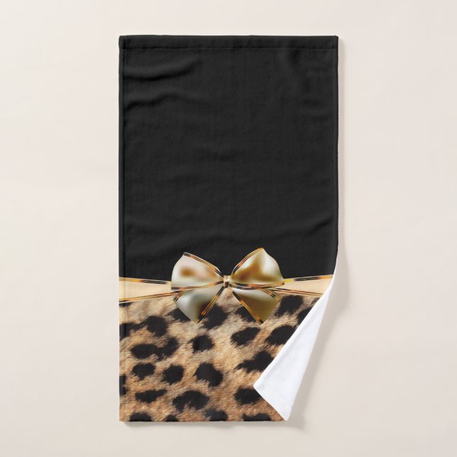Conjunto De Toalhas Impressão Animal Leopardo Leopardo Preto e Dourado (Toalha de mão)