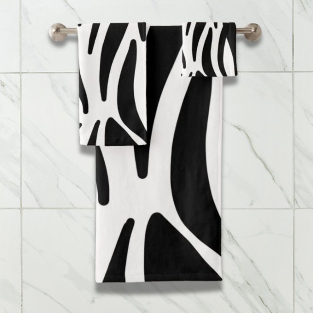 Conjunto De Toalhas impressão branca-branca-branca-na moda-branca-cinz (girly chic stylish black white zebra print bath towel set)