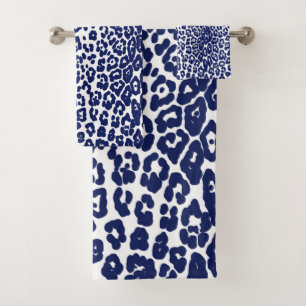 Conjunto De Toalhas Impressão branca e marinho-azul-leopardo moderna