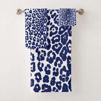 Conjunto De Toalhas Impressão branca e marinho-azul-leopardo moderna