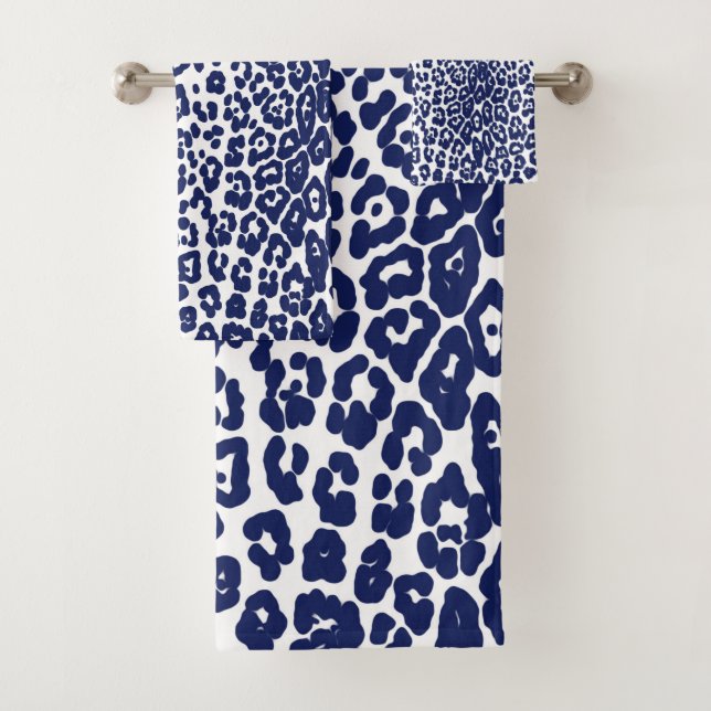 Conjunto De Toalhas Impressão branca e marinho-azul-leopardo moderna (Insitu)