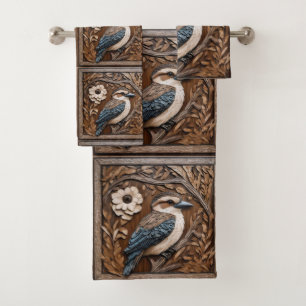 Conjunto De Toalhas Impressão de Arte de Madeira Australiana Kookaburr