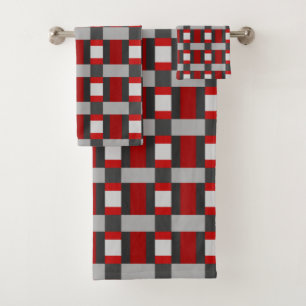 Conjunto De Toalhas Impressão de bloco de cor preto e cinza vermelho
