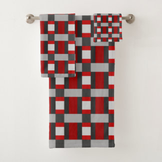 Conjunto De Toalhas Impressão de bloco de cor preto e cinza vermelho