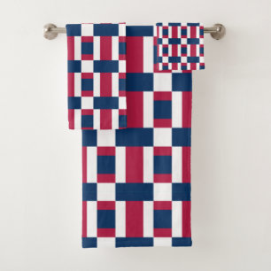 Conjunto De Toalhas Impressão de Bloco de Cor Vermelho Branco e Azul