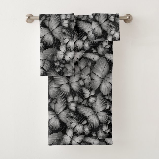 Conjunto De Toalhas Impressão de Borboletas Cinzas (Insitu)