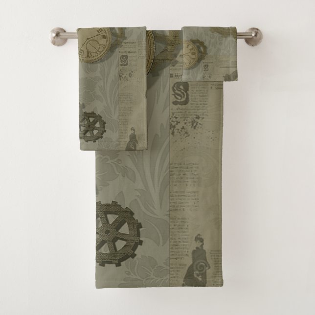 Conjunto De Toalhas Impressão de colheita verde de oliveira Steampunk (Insitu)