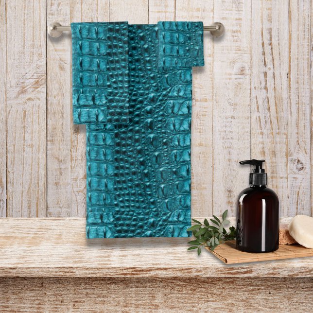 Conjunto De Toalhas impressão de crocodilo azul de turquesa aqua (trendy teal turquoise aqua blue alligator print bath towel set)