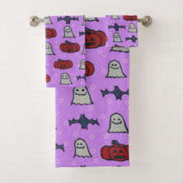Conjunto De Toalhas Impressão de Diversão do Halloween Roxo
