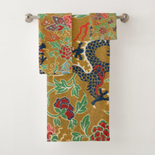 Conjunto De Toalhas Impressão de Dragão Floral Antiquado Japonês